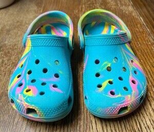 Crocs Kids Classic Marbled Clog Digital Aqua Multi Tie-Dye Blue Pink Yellow